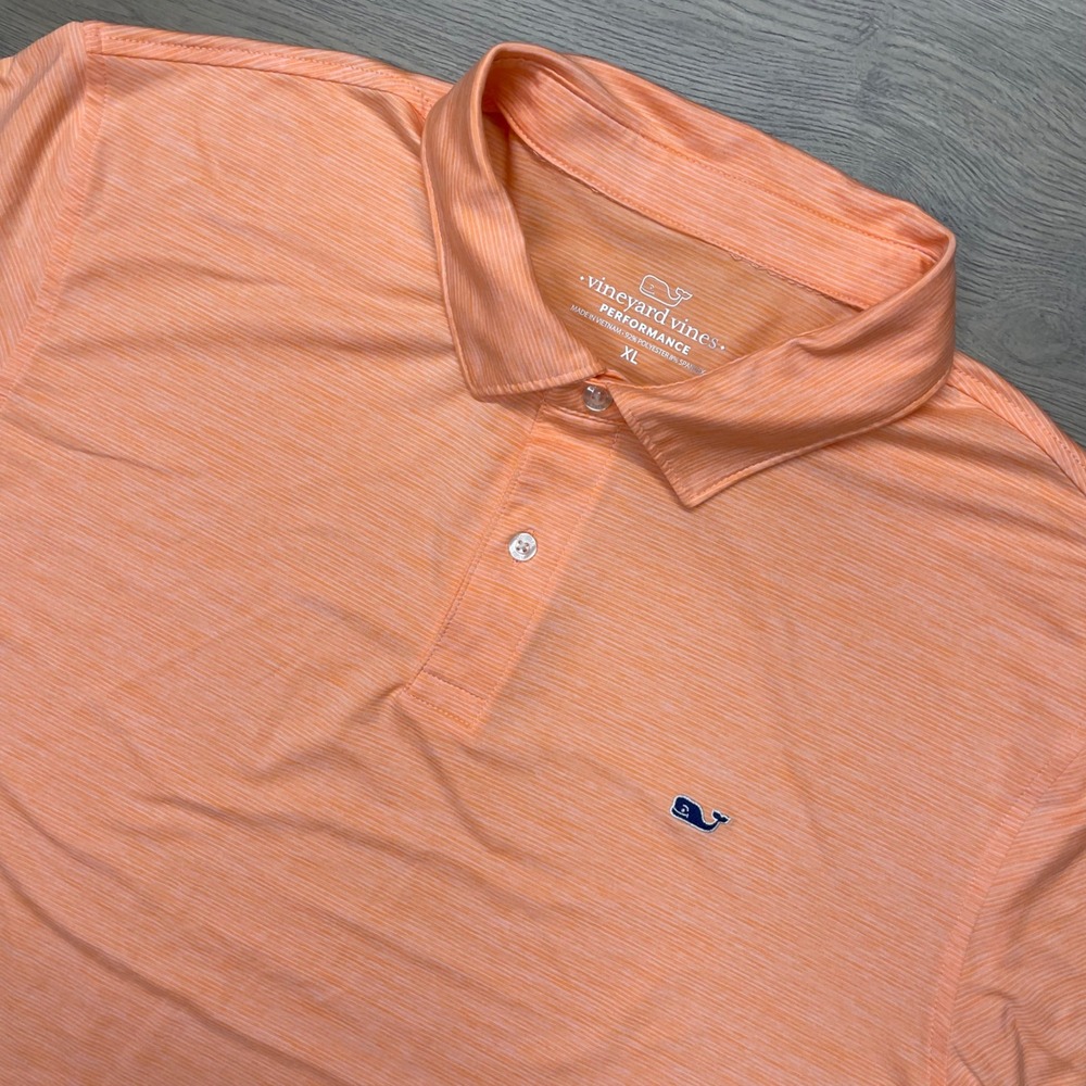 Vineyard Vines Polo Shirt Mens XL Orange Performance Short Sleeve Striped